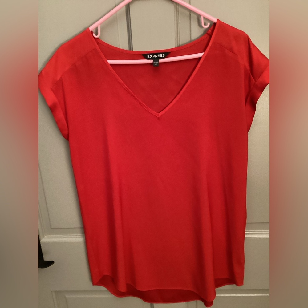 Express Women's Bright Red V-Neck Blouse